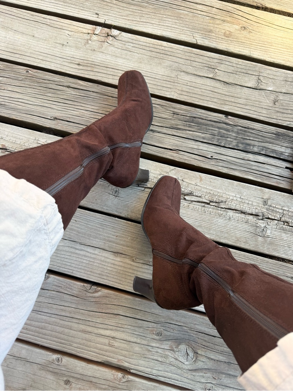 Vintage Brown Suede Over-the-Knee Block Heel Boots